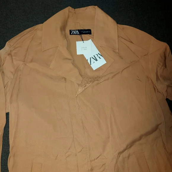 Zara Women's Lyocell Trench Coat Lightweight Duster Jacket Peach XL - Picture 2 of 3
